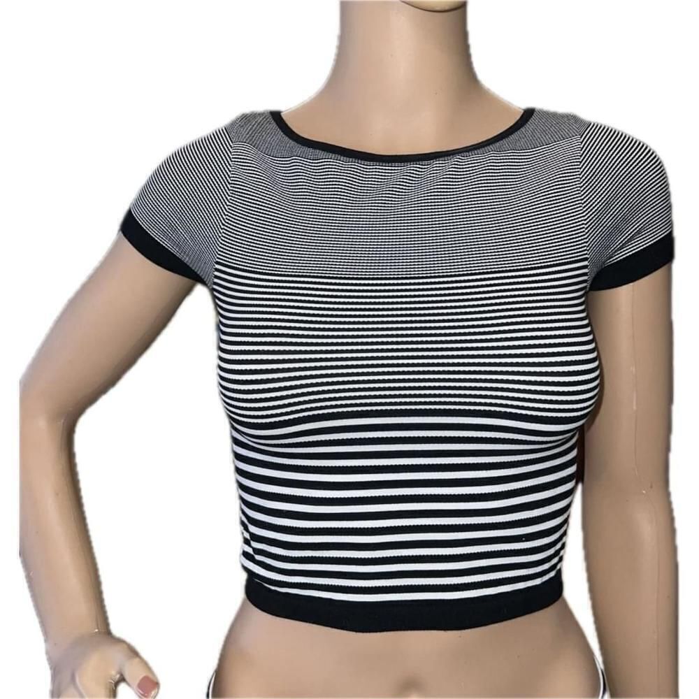 Bebe, Soft Crop Top, Black and White Stripes, Women’s Size Small